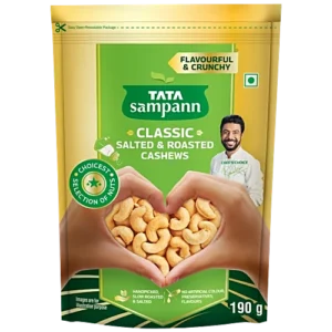 Tata Sampann Classic Salted & Roasted Cashews/Kaju, 190 g