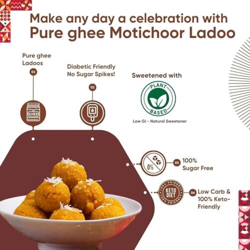 Artinci Sugar Free Motichoor Laddoo, Low Carb Diabetic-Friendly Sweets, Desi Ghee Indian Mithai (400g) - Image 4