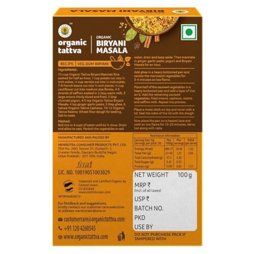 Organic Tattva, Organic Biryani Masala Powder 100 Gram | Rich in Flavour and No Artificial Additives - Image 2