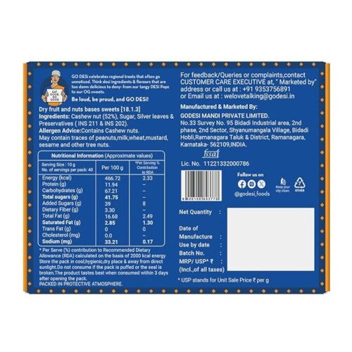 GO DESi Classic Kaju Katli 200 grams, Made with Cashew Nuts, Sweets Indian Mithai, Indian Sweets Gift Pack - Image 3