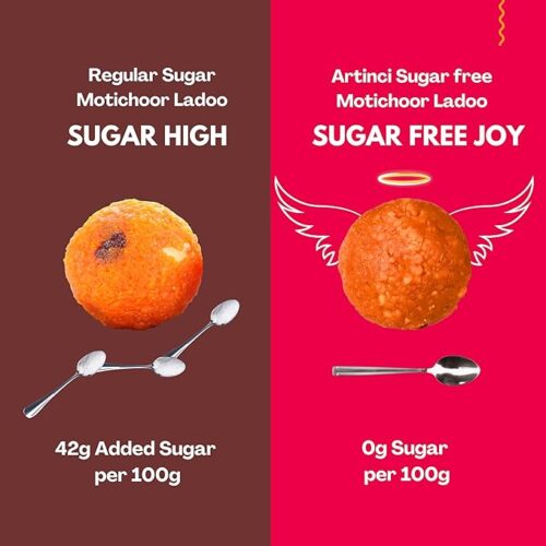 Artinci Sugar Free Motichoor Laddoo, Low Carb Diabetic-Friendly Sweets, Desi Ghee Indian Mithai (400g) - Image 3