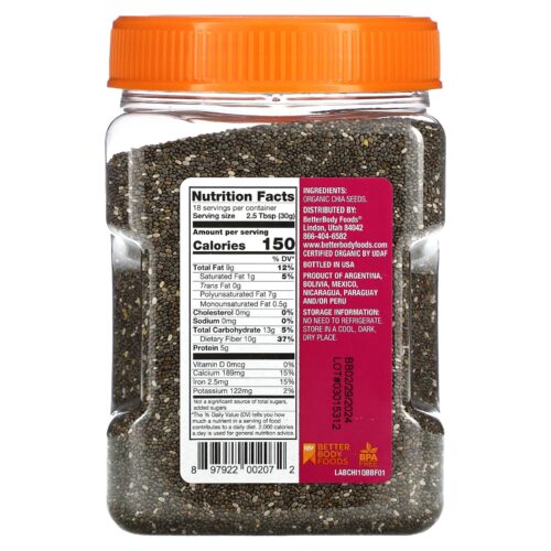 BetterBody Foods, Organic Chia Seeds, 20 oz (567 g) - Image 2