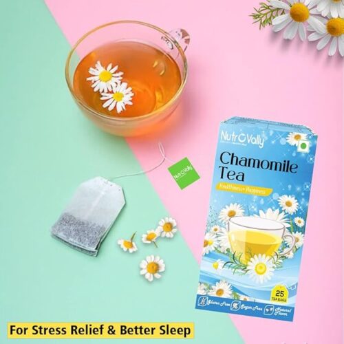 NutroVally Chamomile Tea for Stress Relief | Chamomile Green Tea Bags Box (3 x 25 Bags)(Pack of 3) - Image 3