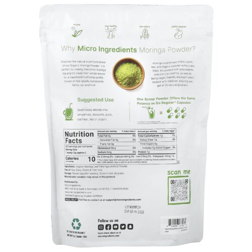 Organic Moringa Powder, Micro Ingredients, 2 lb (907 g) - Image 2