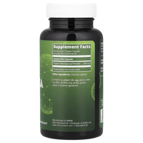 Moringa Leaf, 60 Vegan Capsules, MRM Nutrition, (600 mg per Capsule) - Image 2