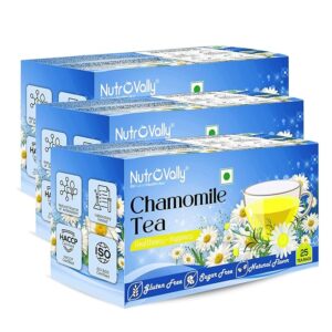 NutroVally Chamomile Tea for Stress Relief | Chamomile Green Tea Bags Box (3 x 25 Bags)(Pack of 3)